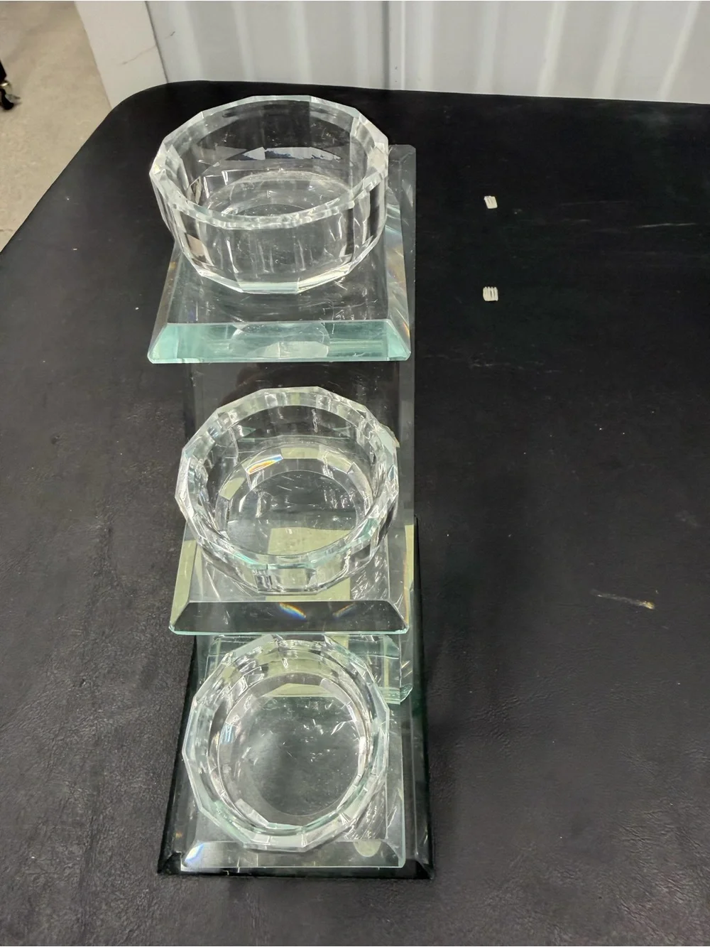 Vintage Clear Glass Three-Tier Candle Holder